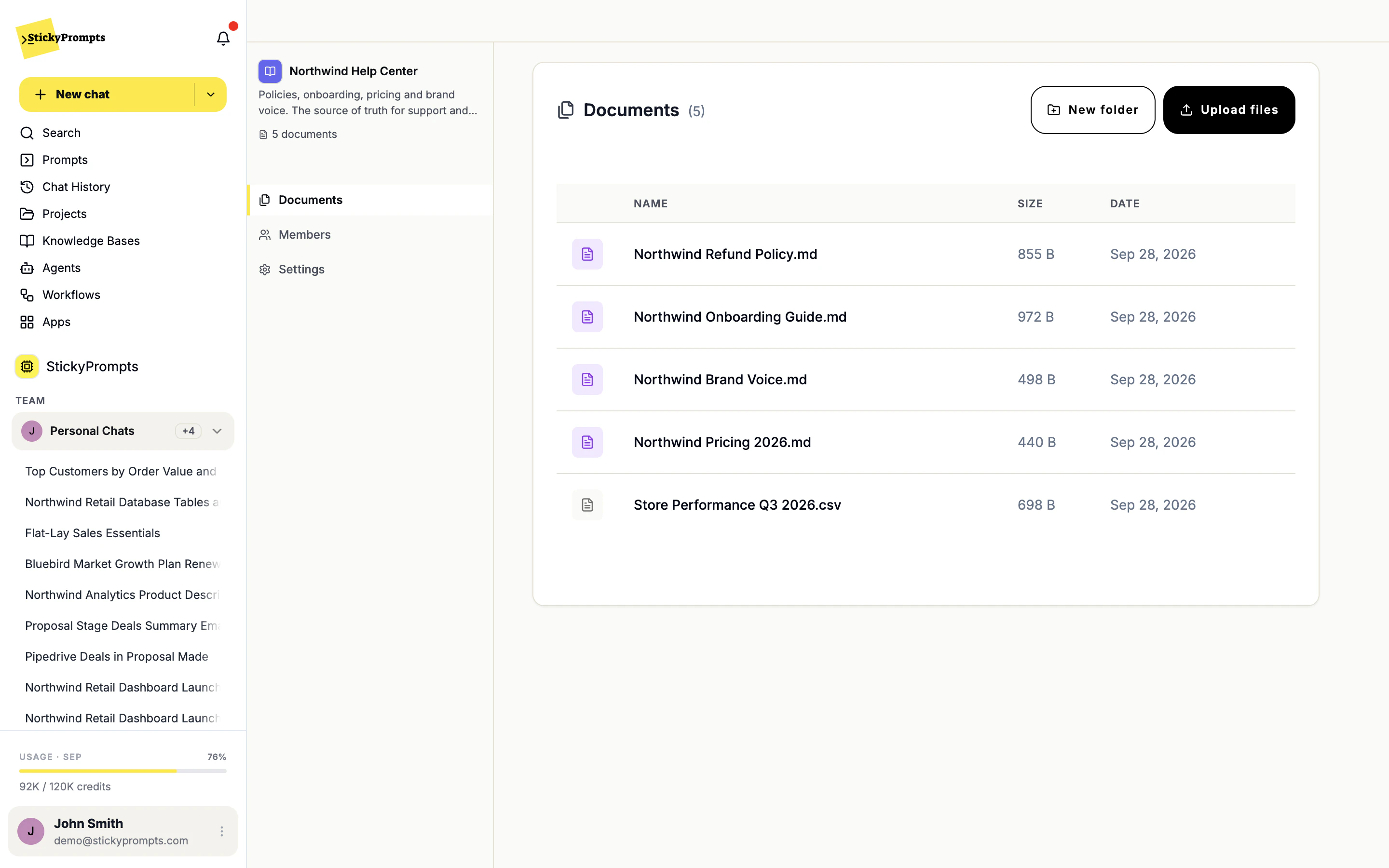 The Northwind Help Center knowledge base with policies, guides and data files