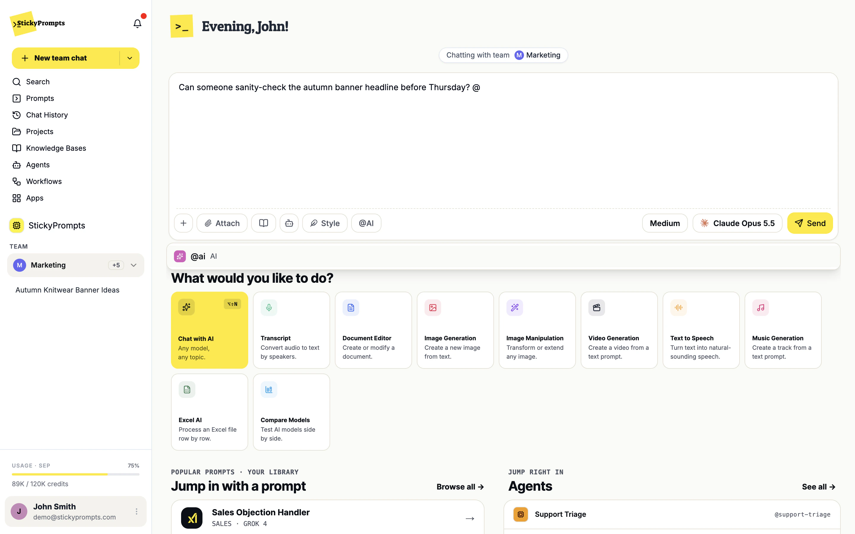 Typing @ in a team chat suggests @ai, so the AI answers only when someone asks it to