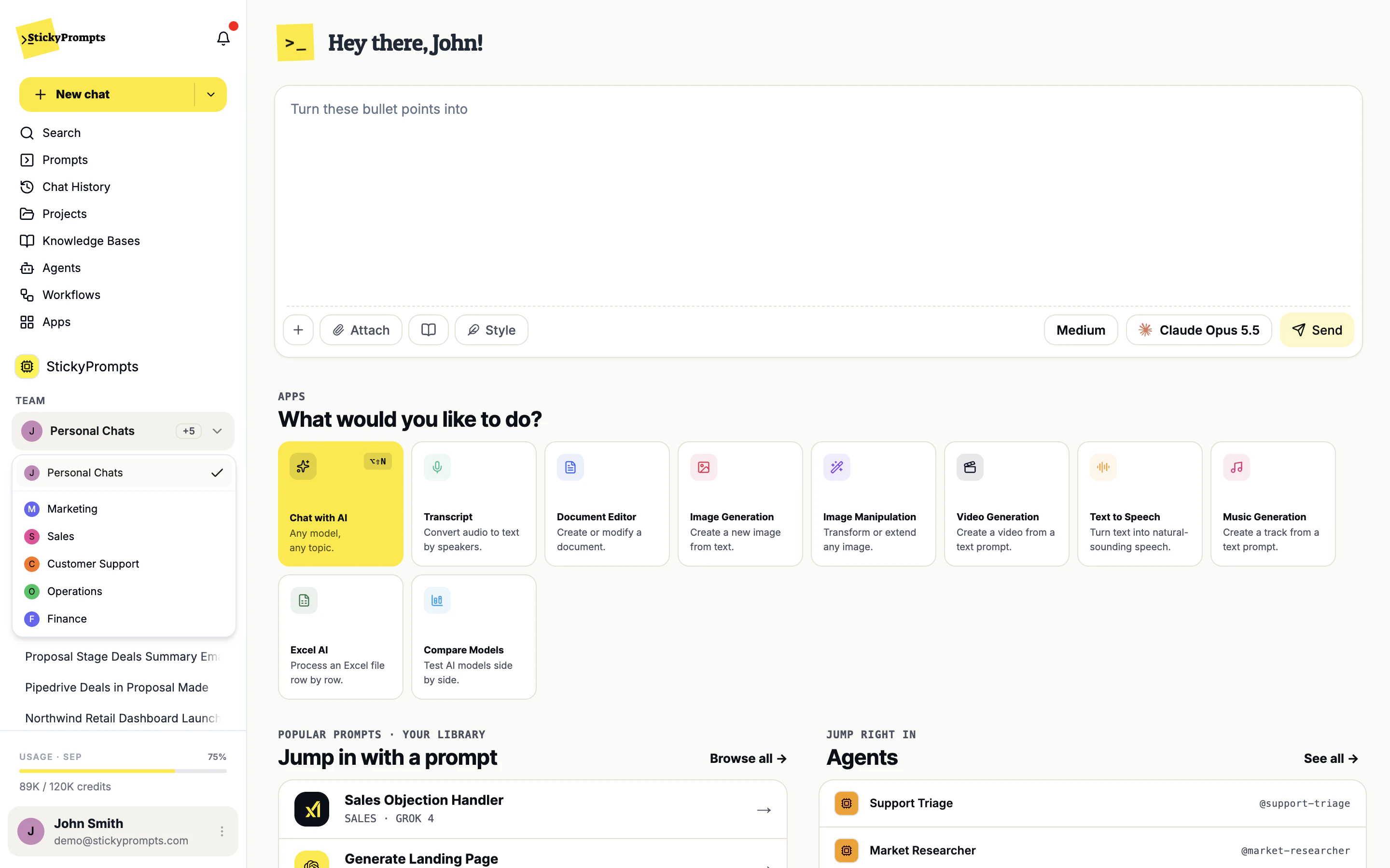The team switcher: Personal Chats, then every team you belong to